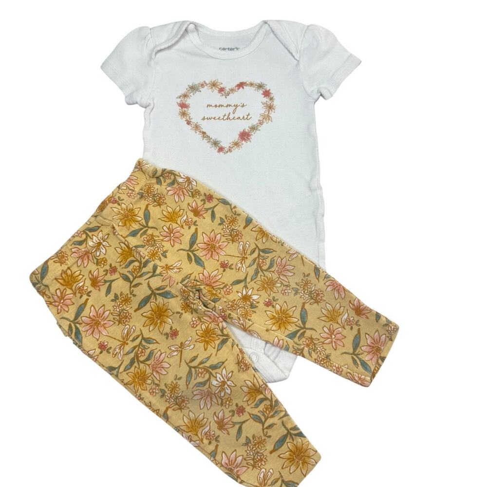 Carter's Bodysuit Bundle Baby Girl Floral Heart Yellow 9 Months